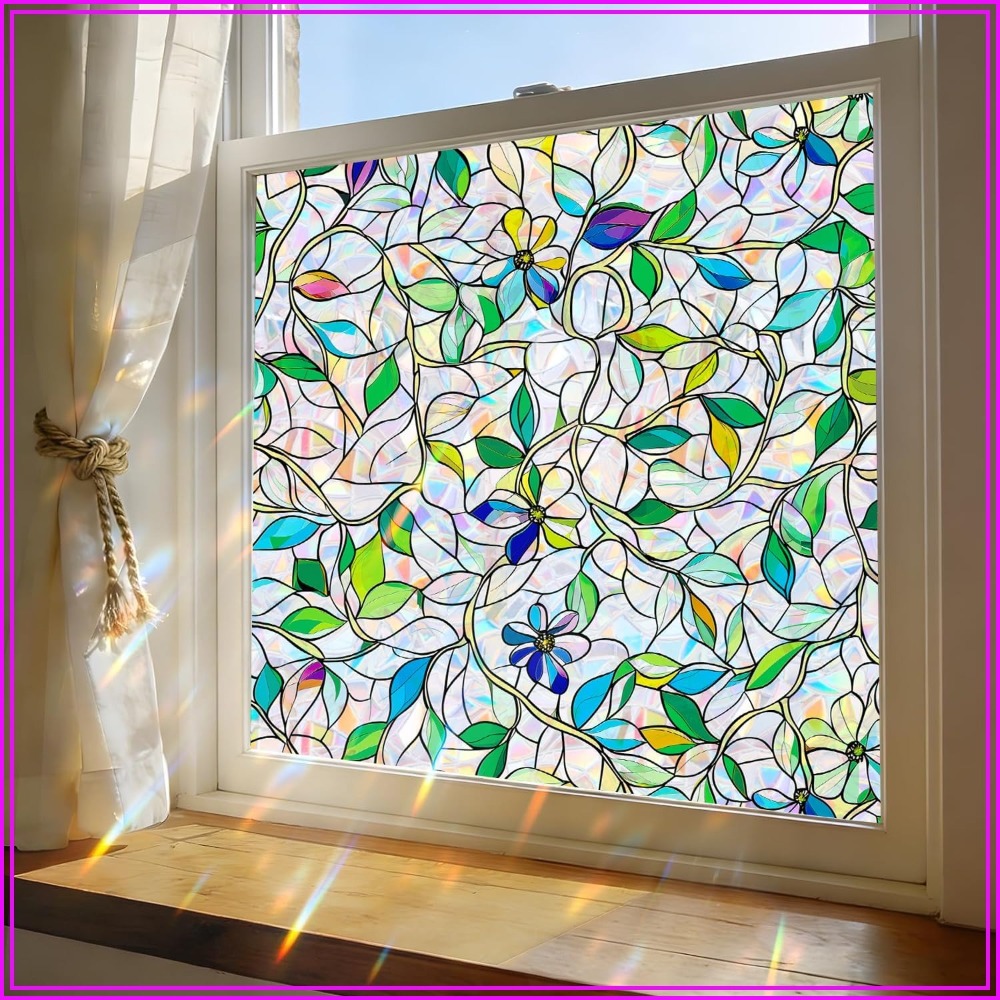 Home Bathroom Window Tint - Stained Glass Window Film, Rainbow Privacy,