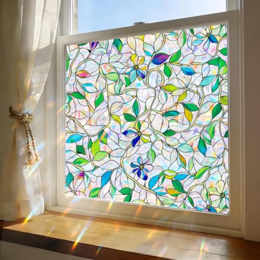 Home Bathroom Window Tint - Stained Glass Window Film, Rainbow Privacy,