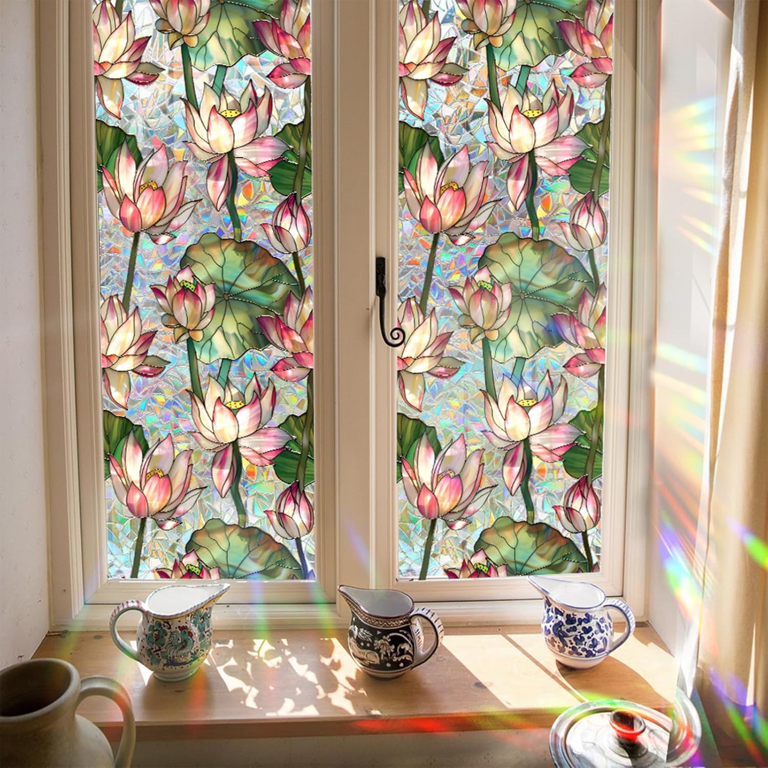 Lotus Flowers Stained Glass Wi - Home Bathroom Window Tint reseña y precio