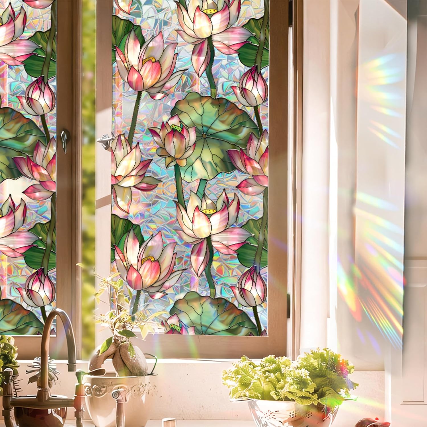 Lotus Flowers Stained Glass Wi - Home Bathroom Window Tint reseña y precio
