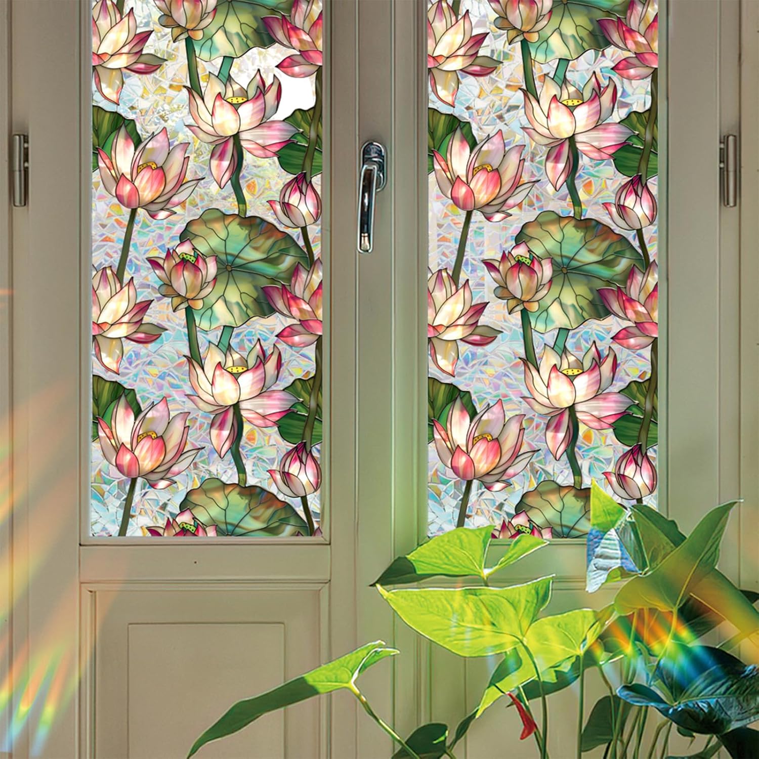 Lotus Flowers Stained Glass Wi - Home Bathroom Window Tint reseña y precio