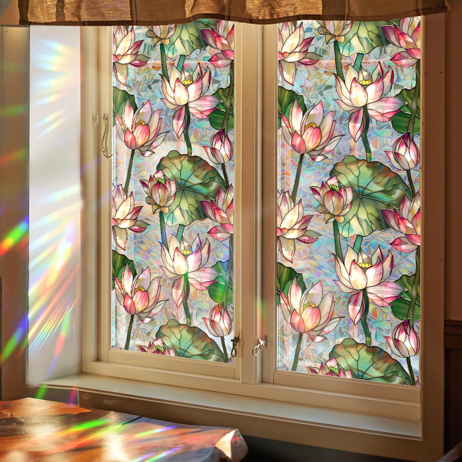 Lotus Flowers Stained Glass Wi - Home Bathroom Window Tint reseña y precio