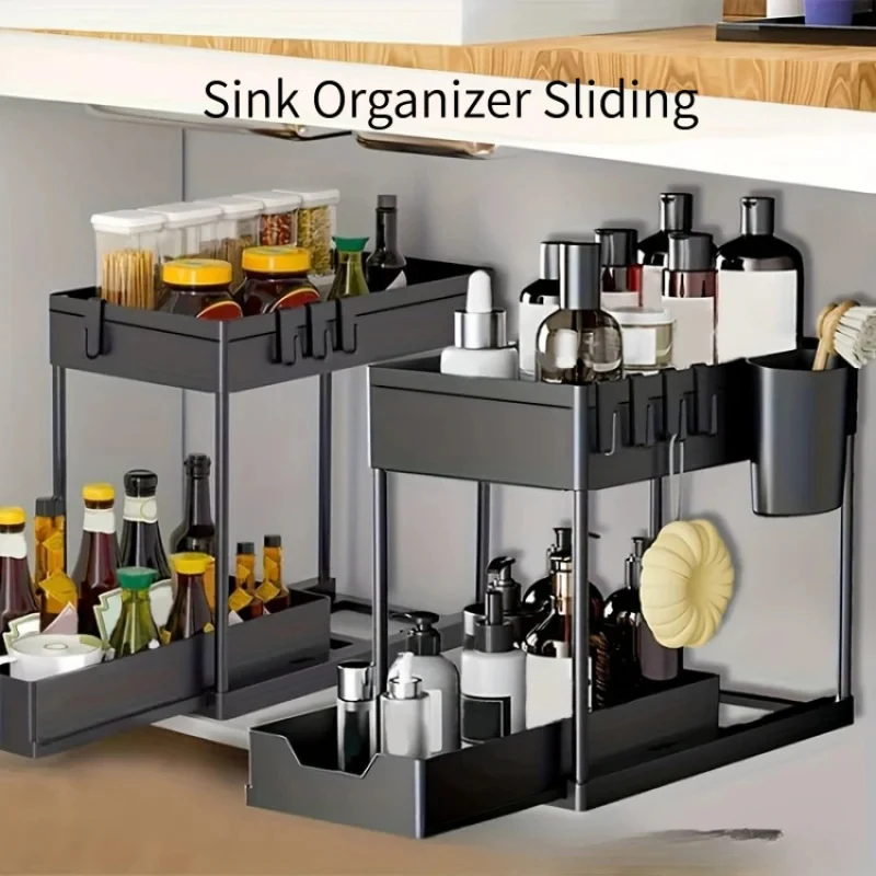 2 Tier Under Sink Sliding Orga - Home Depot Bathroom Sink reseña y precio