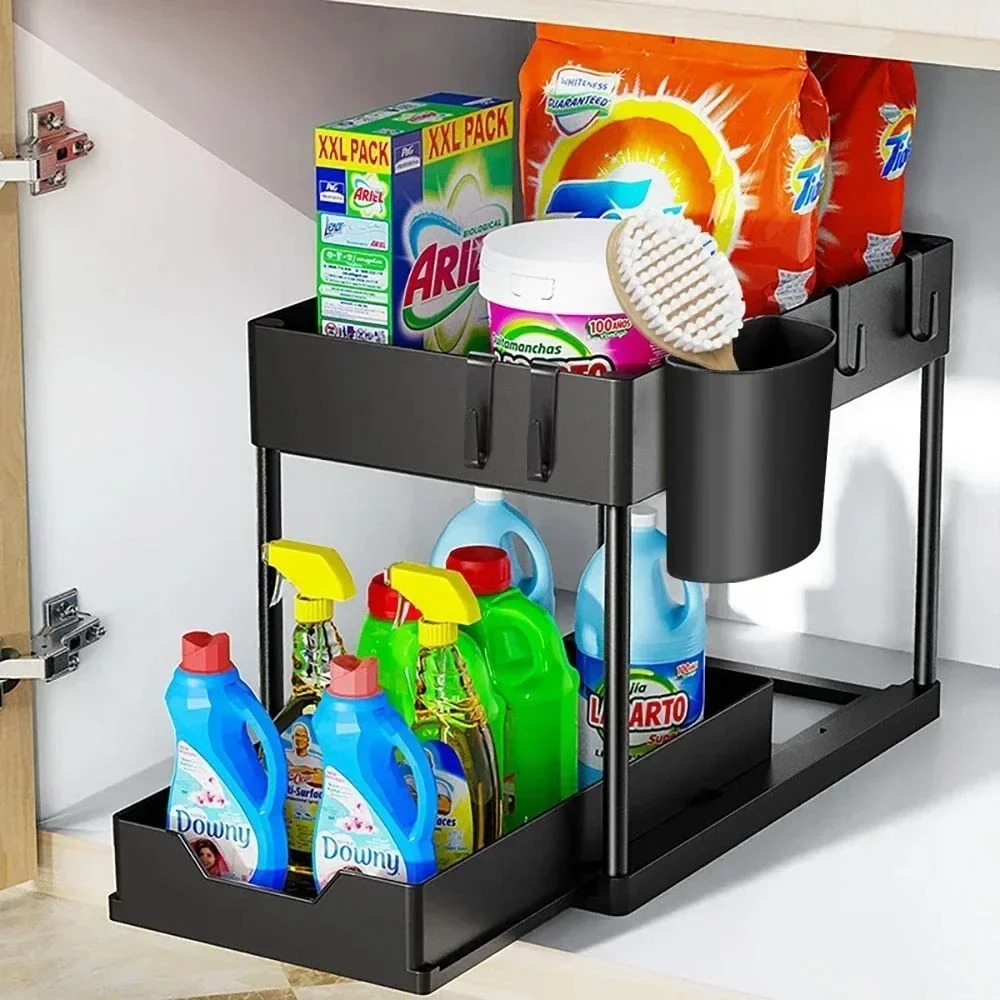 2-Tier Pull Out Under Sink Org - Home Depot Bathroom Sink reseña y precio