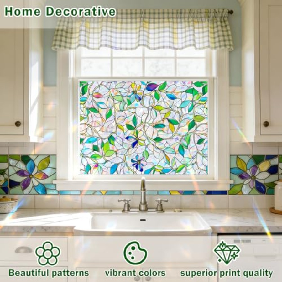 Stained Glass Window Film, Rai - Home Bathroom Window Tint reseña y precio