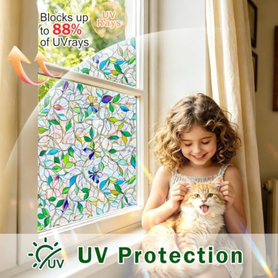 Stained Glass Window Film, Rai - Home Bathroom Window Tint reseña y precio