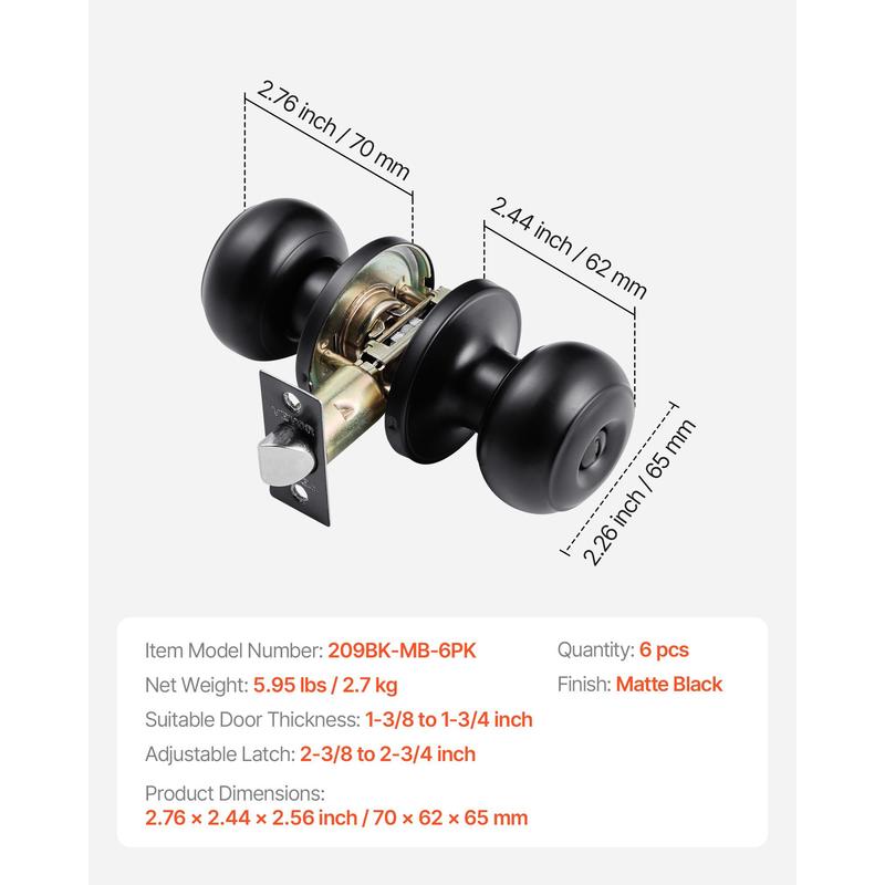Matte Black Ball Doorknobs 6 P - Home Bathroom Hardware reseña y precio