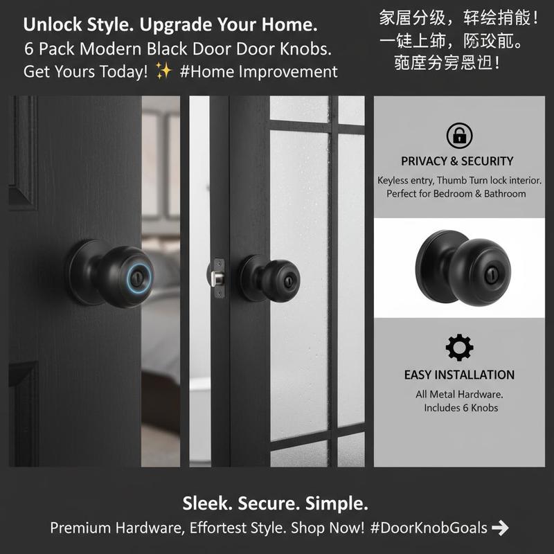 Matte Black Ball Doorknobs 6 P - Home Bathroom Hardware reseña y precio