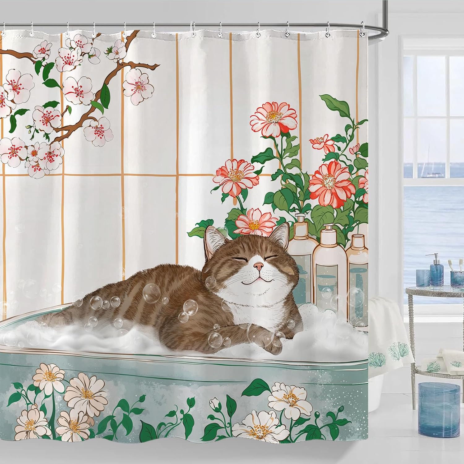 Aesthetic Cat Floral Watercolo - Home Bathroom Spa Ideas reseña y precio