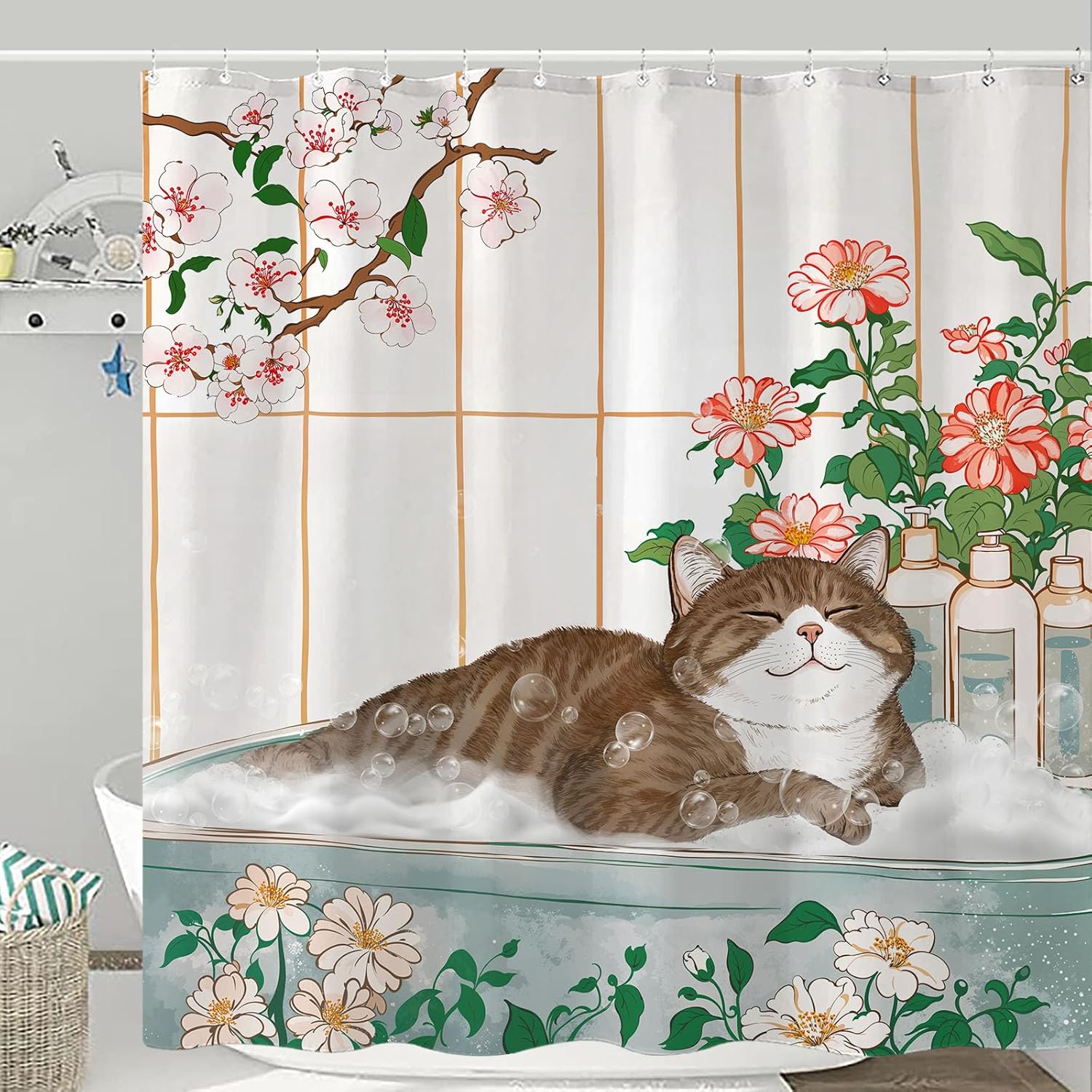 Aesthetic Cat Floral Watercolo - Home Bathroom Spa Ideas reseña y precio