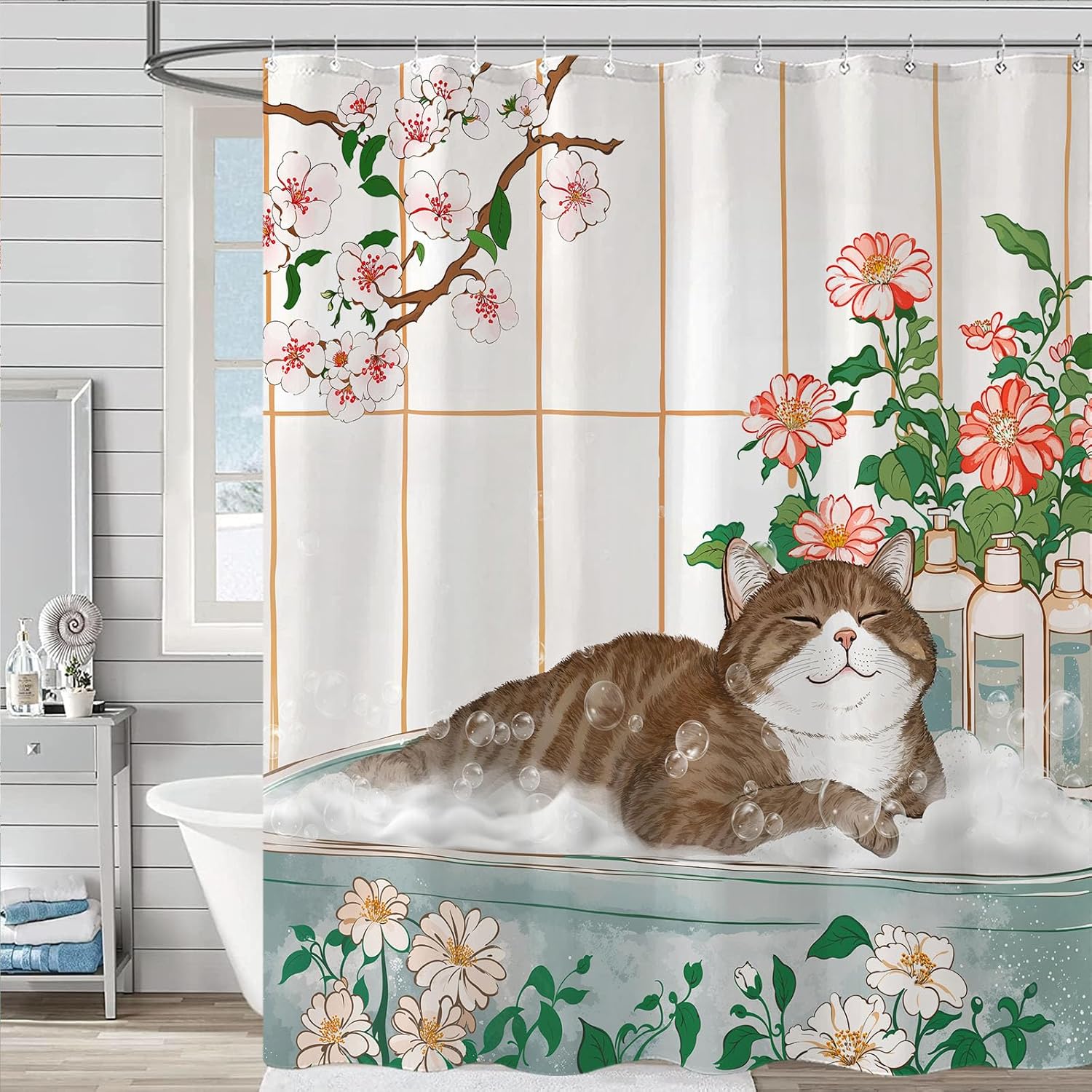 Aesthetic Cat Floral Watercolo - Home Bathroom Spa Ideas reseña y precio